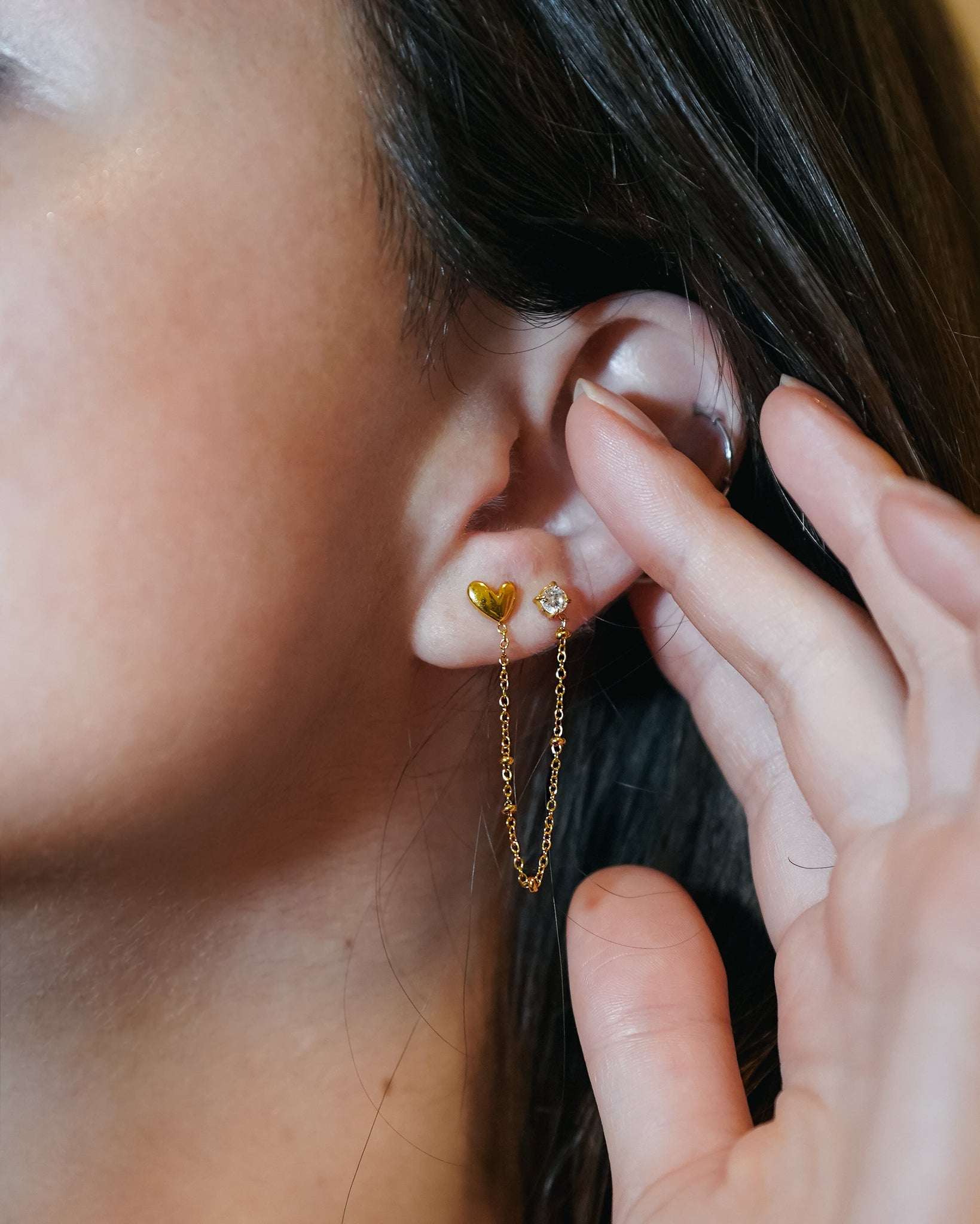 Boucles d'oreilles chainette avec coeur