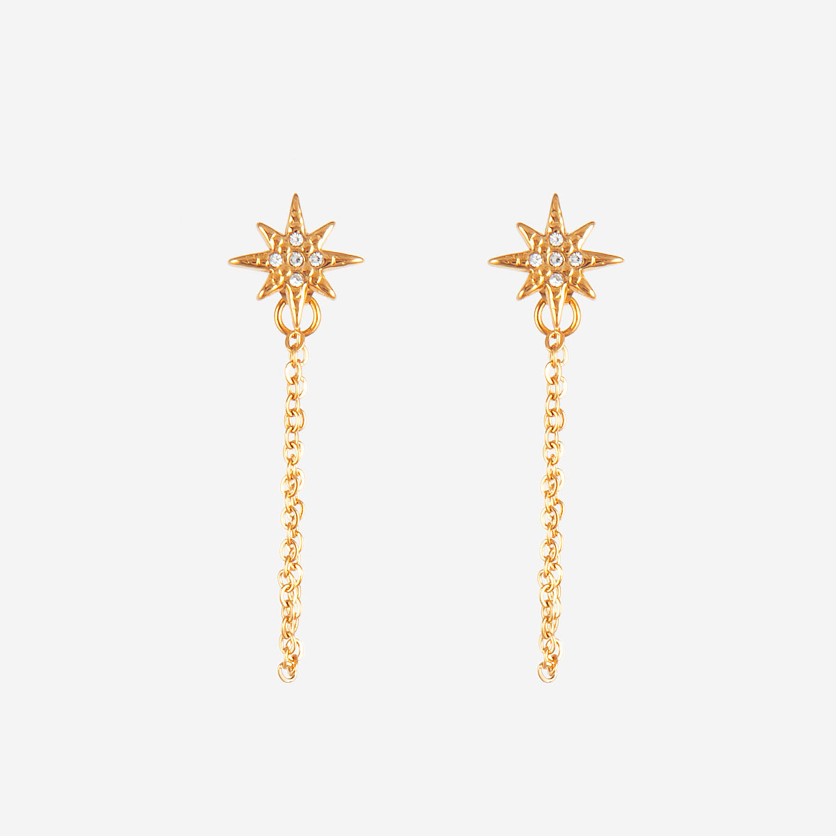 Boucles d'oreilles étoile en cristal avec chainette