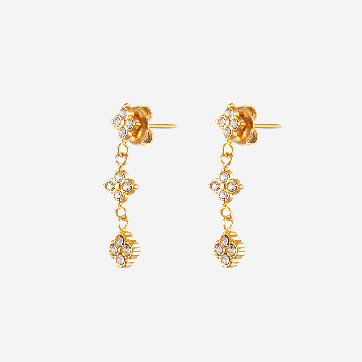 Boucles d'oreilles pendantes multi fleurs strass
