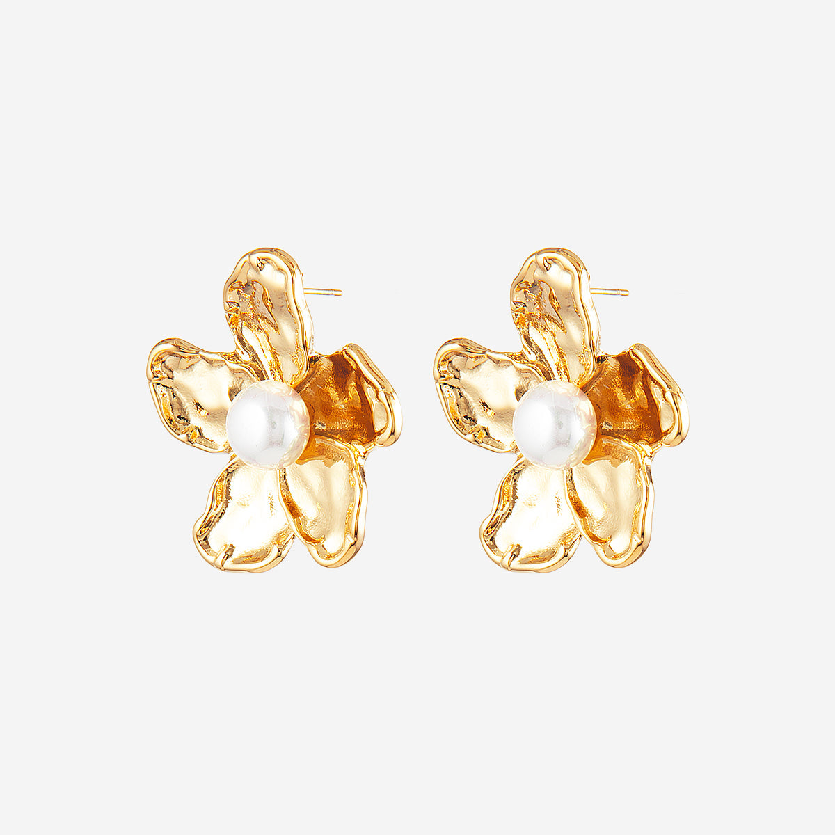 Boucles d'oreilles Martelées Fleur Perle