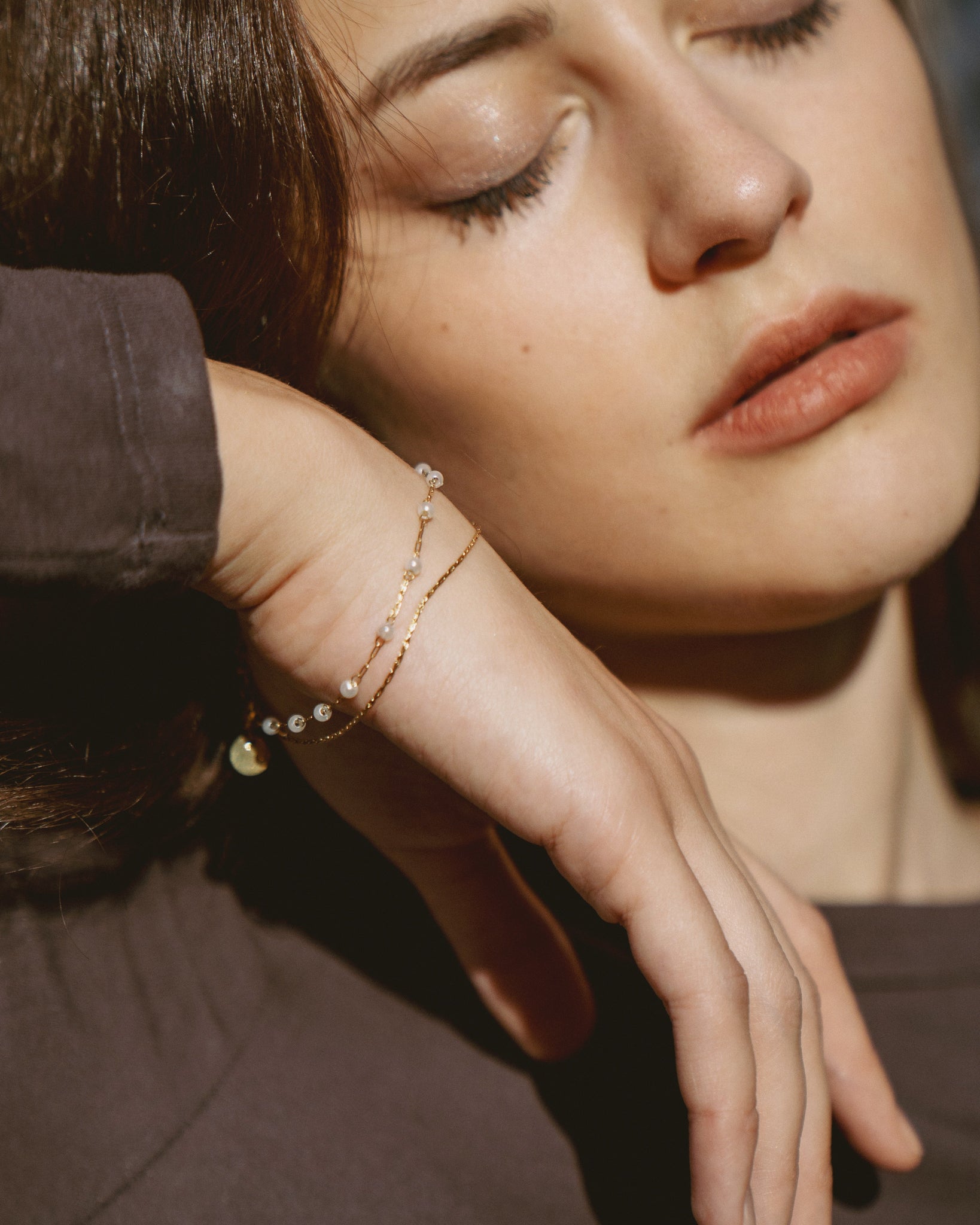 Bracelet Double Rangs pampille et Chaine
